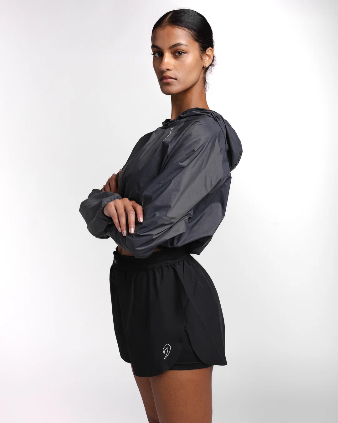 Genaro Cropped Windbreaker Hoodie - Charcoal - Image 3