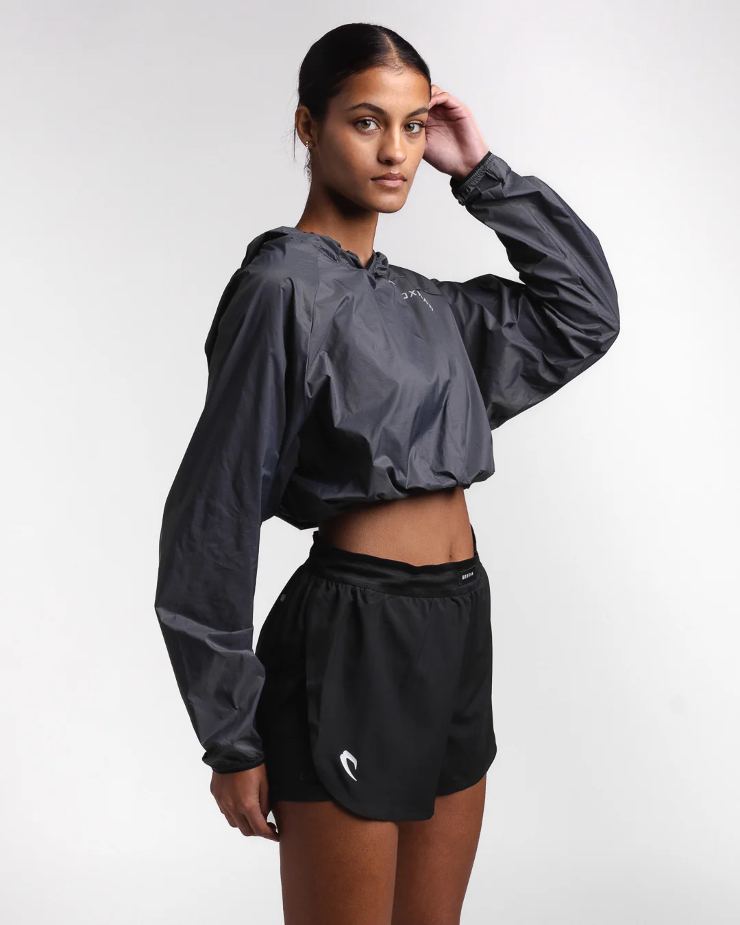 Genaro Cropped Windbreaker Hoodie - Charcoal - Image 5