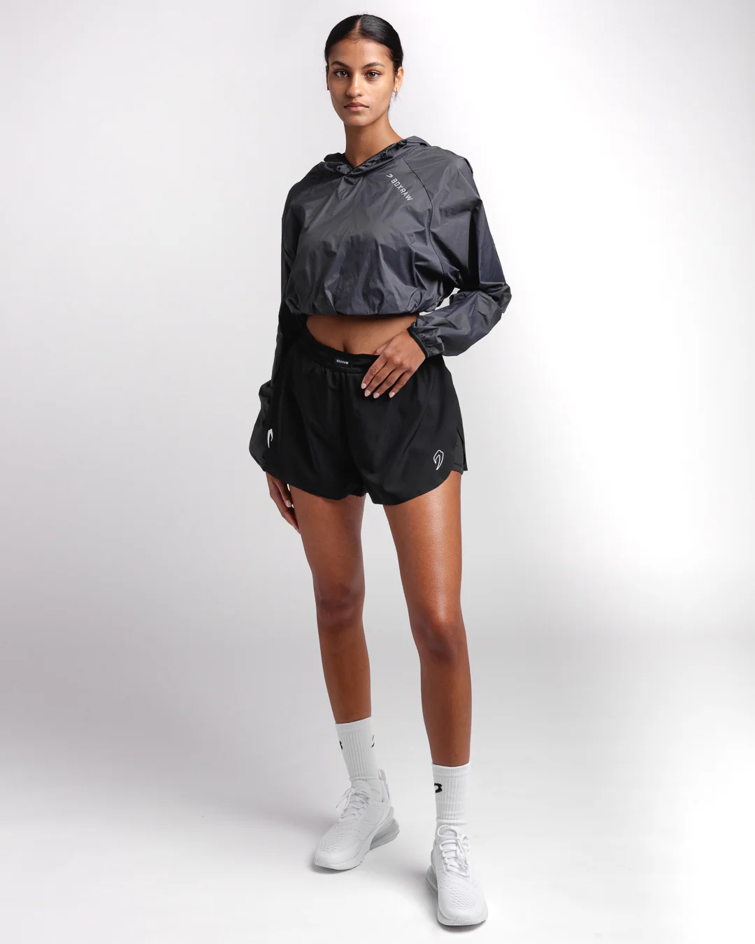 Genaro Cropped Windbreaker Hoodie - Charcoal - Image 9