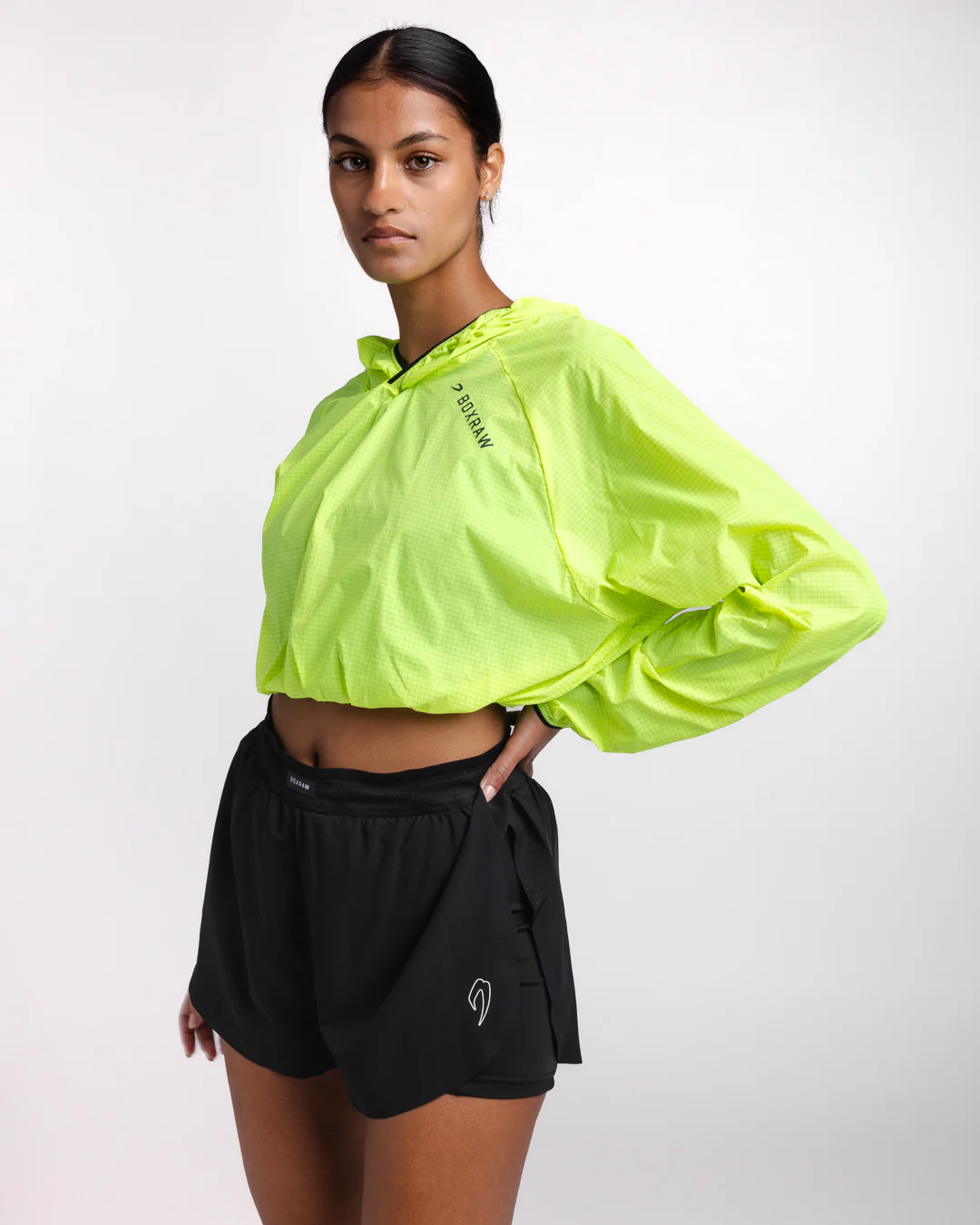 Genaro Cropped Windbreaker Hoodie - Neon Yellow - Image 3