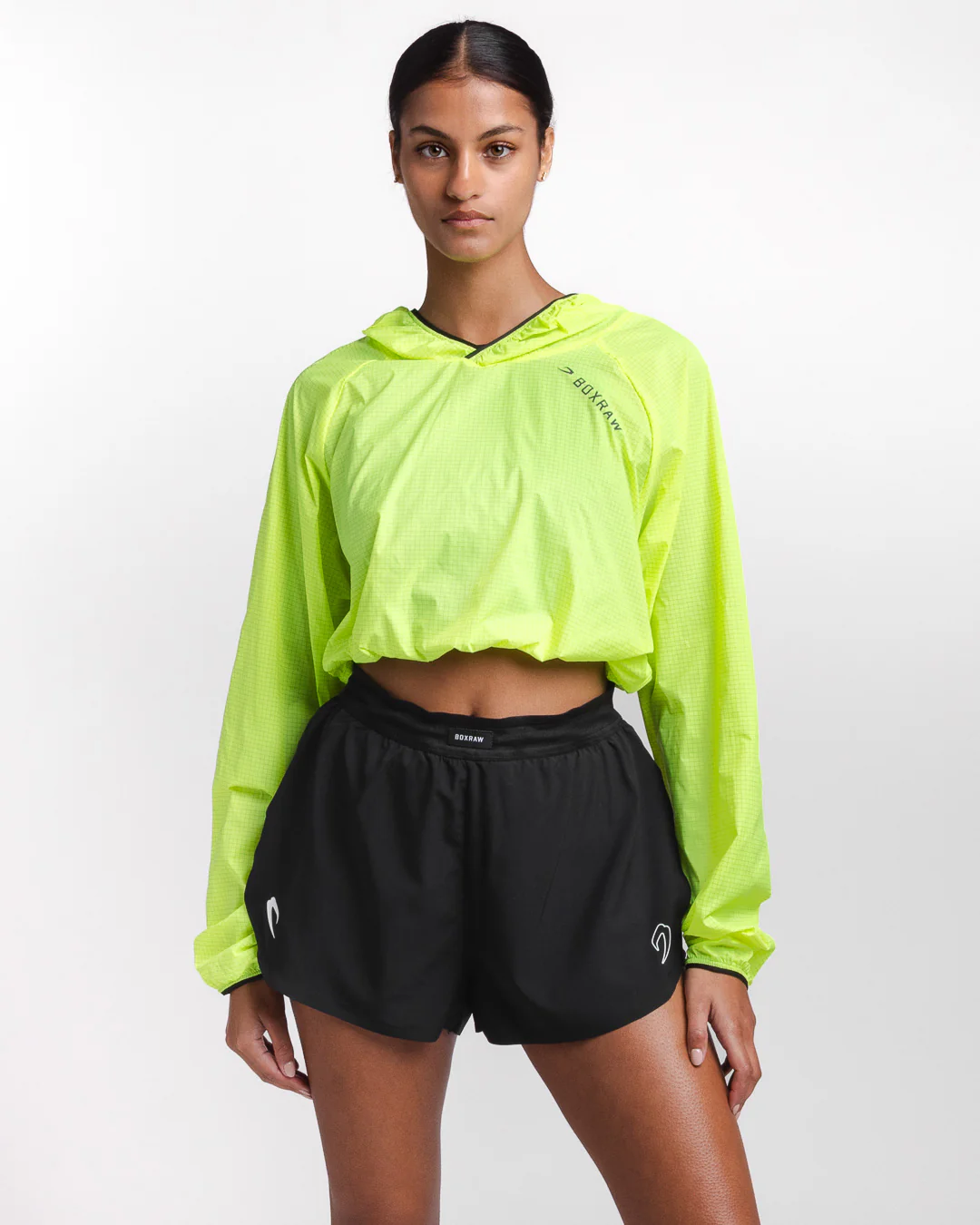 Genaro Cropped Windbreaker Hoodie - Neon Yellow - Image 4