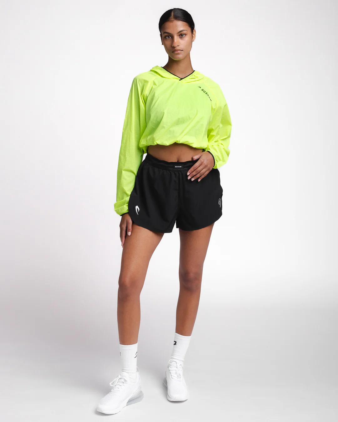 Genaro Cropped Windbreaker Hoodie - Neon Yellow - Image 9