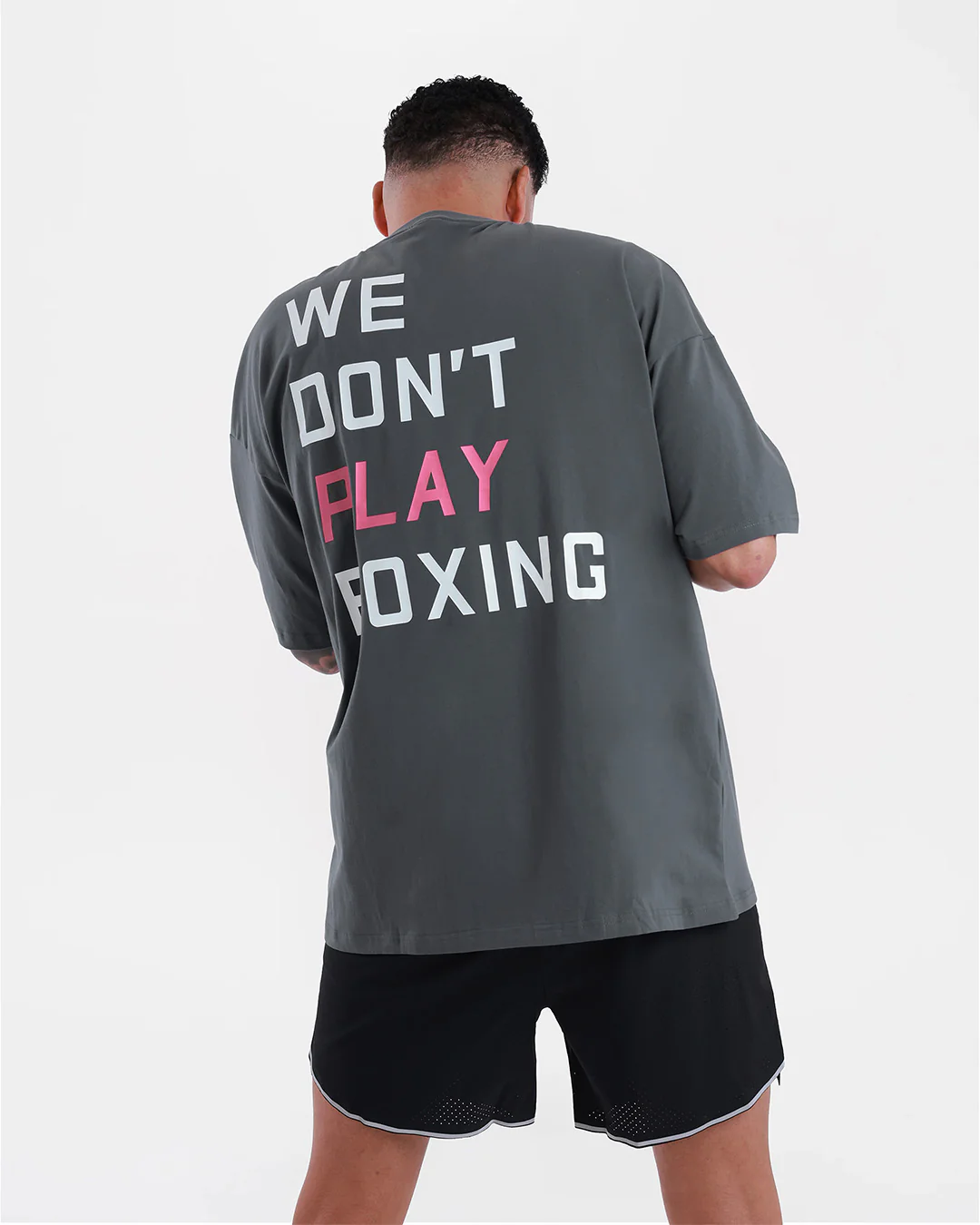 We Don't Play Boxing Oversized T-Shirt - Grey/Pink - Image 6