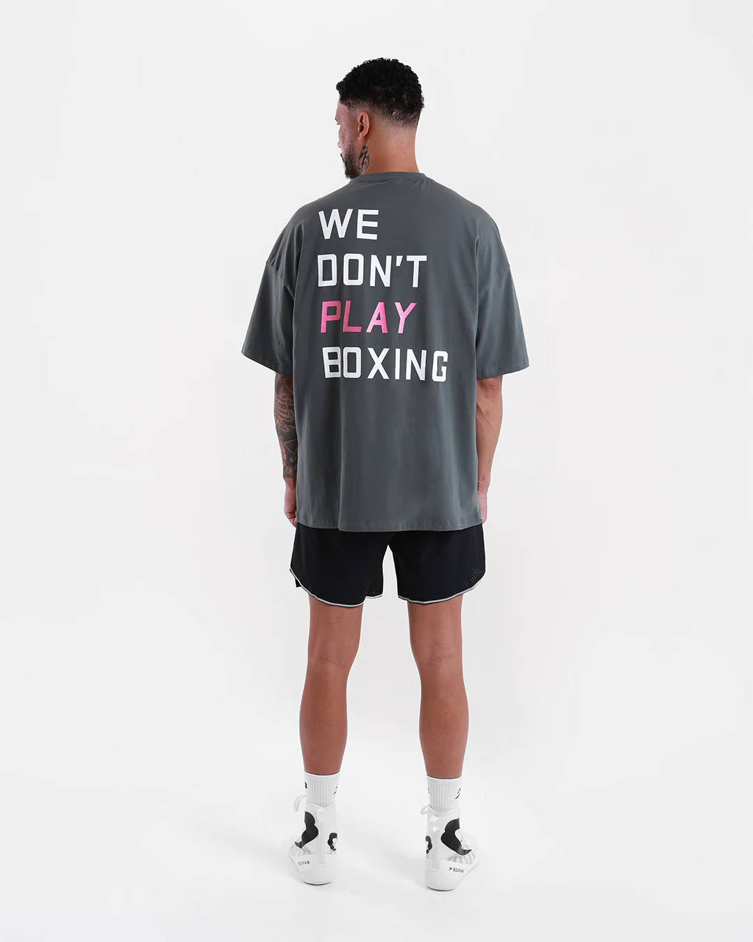 We Don't Play Boxing Oversized T-Shirt - Grey/Pink - Image 9