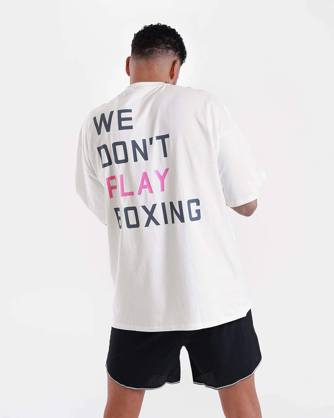 We Don't Play Boxing Oversized T-Shirt - White/Pink - Image 4