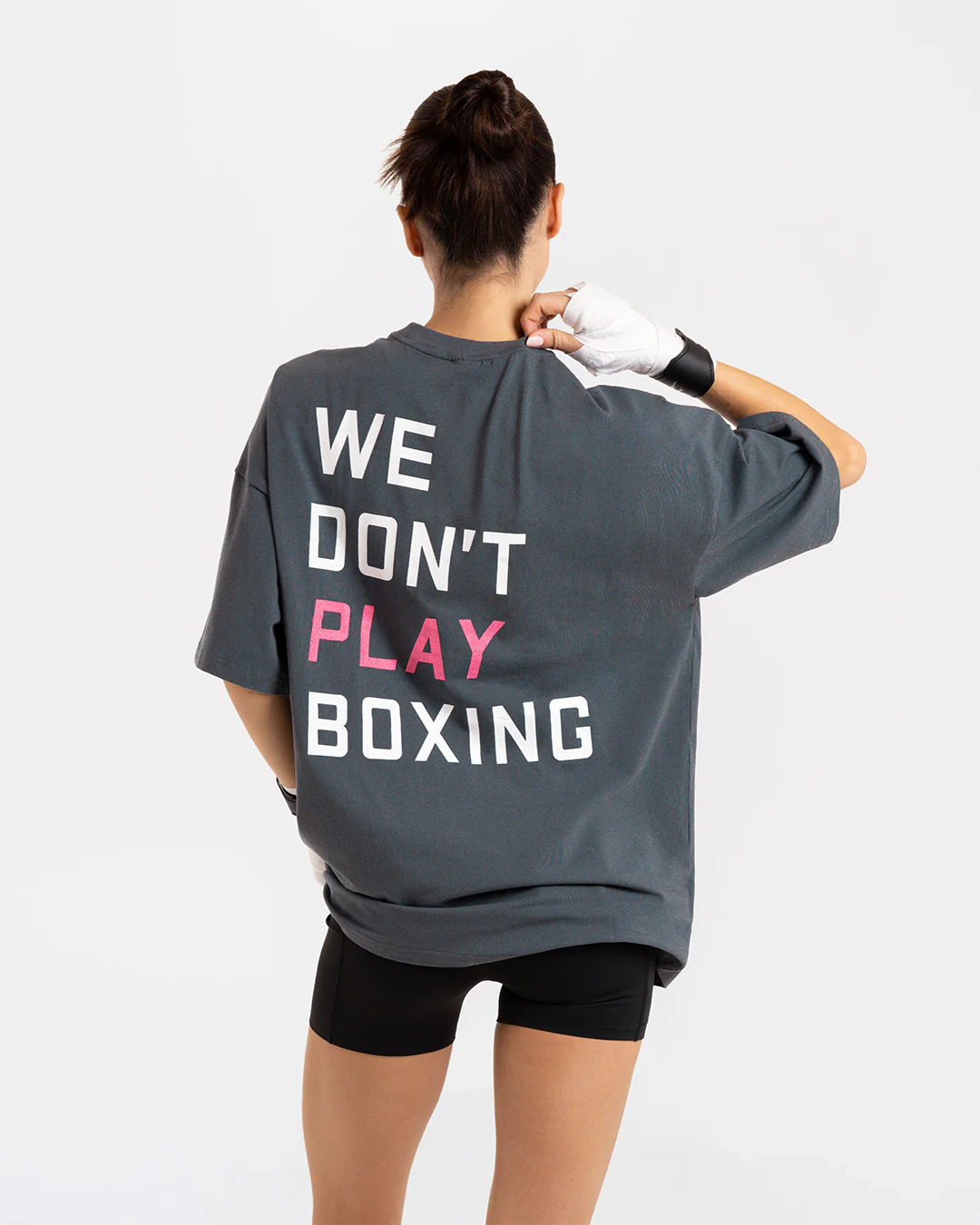 We Don't Play Boxing Oversized T-Shirt - Grey/Pink - Image 3