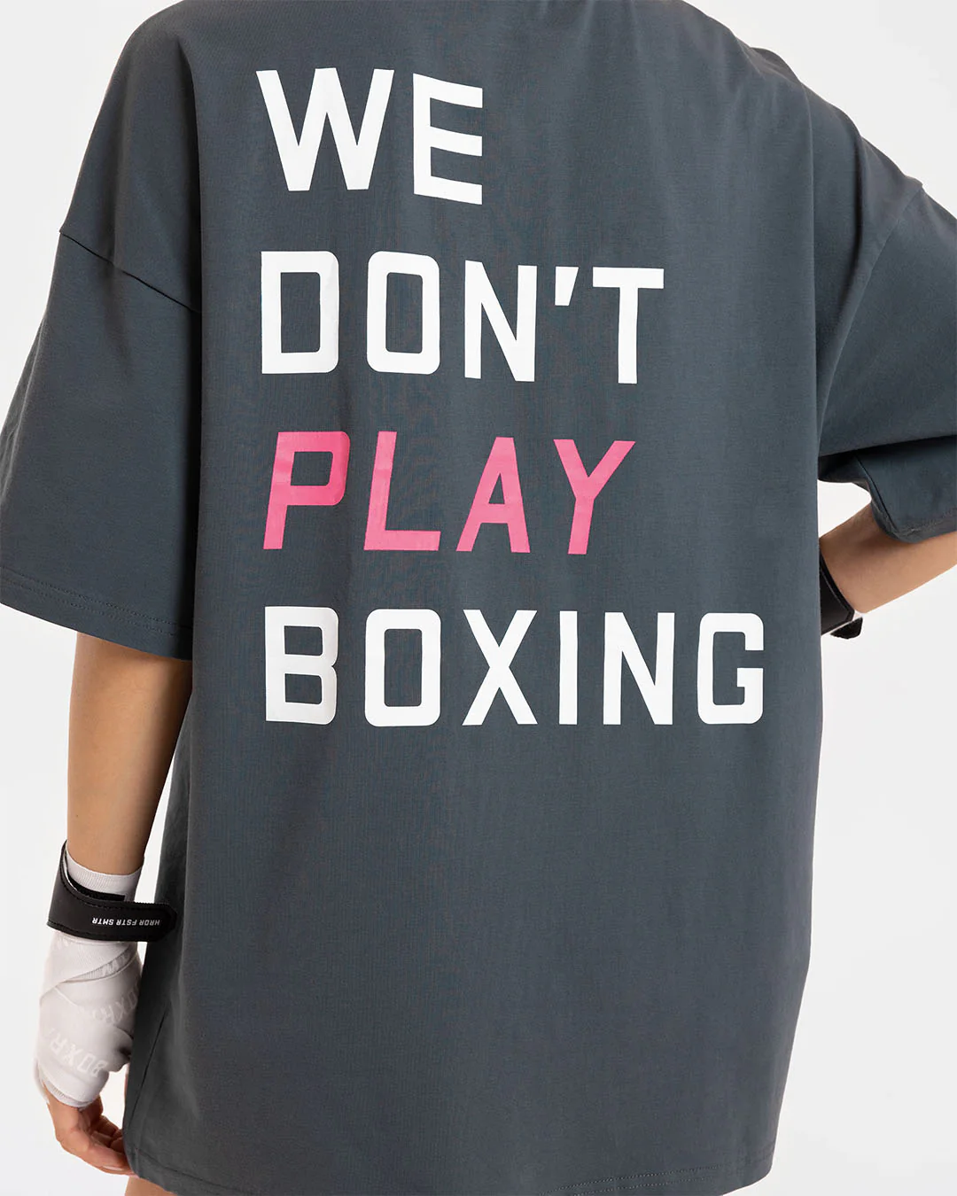 We Don't Play Boxing Oversized T-Shirt - Grey/Pink - Image 6
