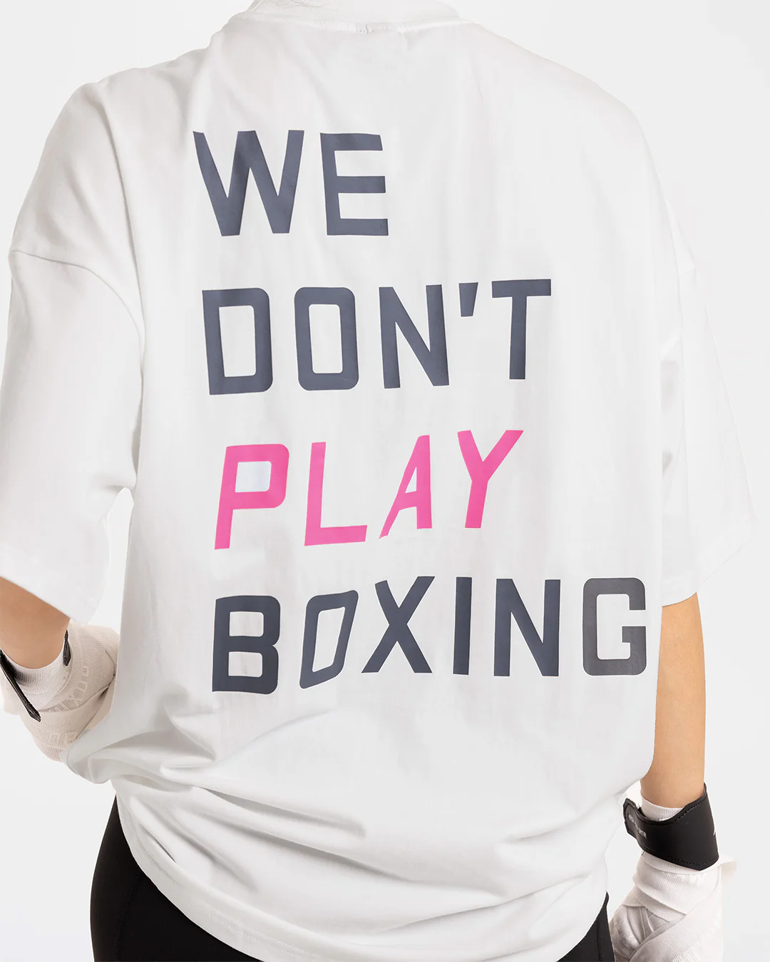 We Don't Play Boxing Oversized T-Shirt - White/Pink - Image 5